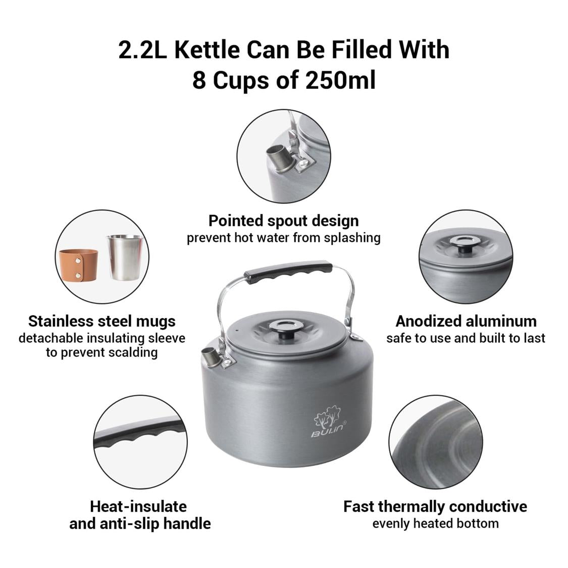 BULIN Camping Kettle Set with 4 Cups (6)