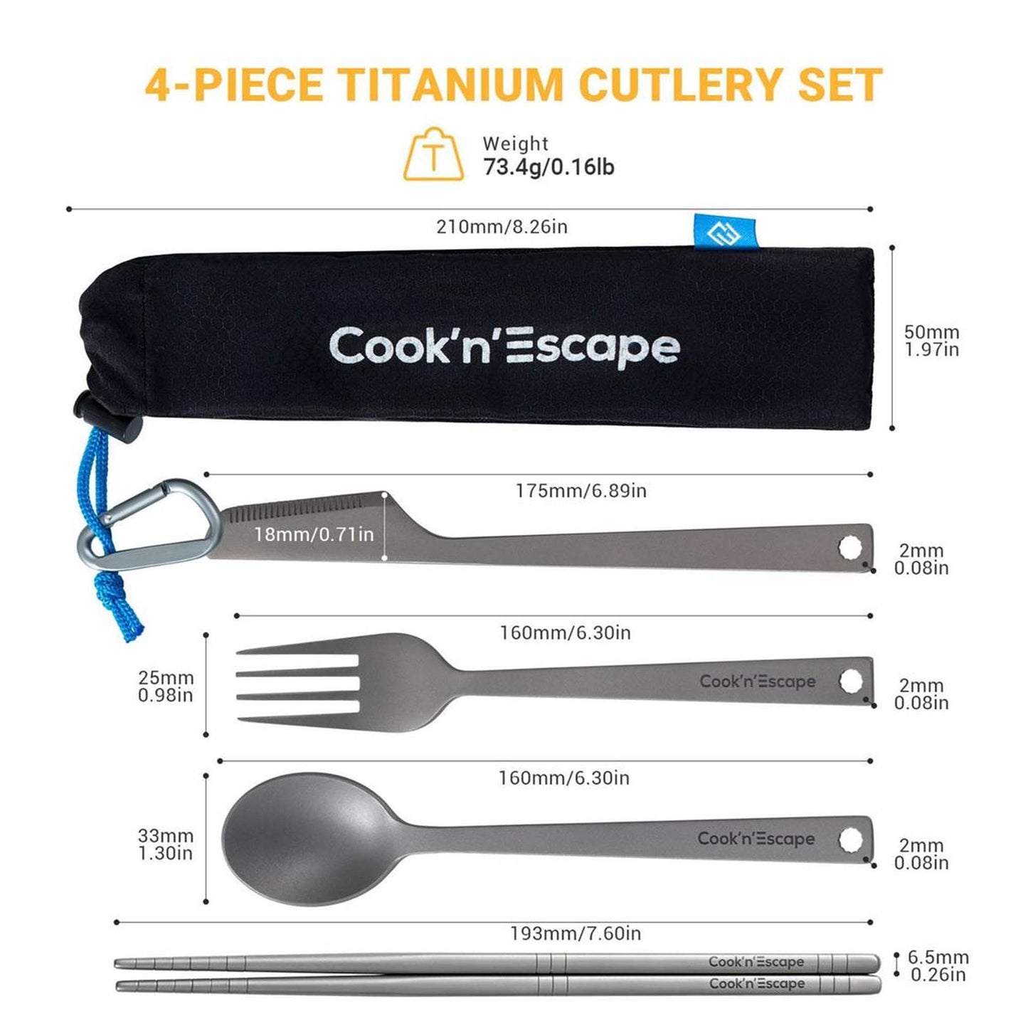 Cook'n'Escape 4-Piece Titanium Durable Cutlery Set