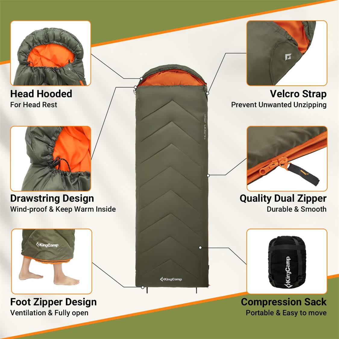 KingCamp HURON 250 Hooded Sleeping Bag (3)
