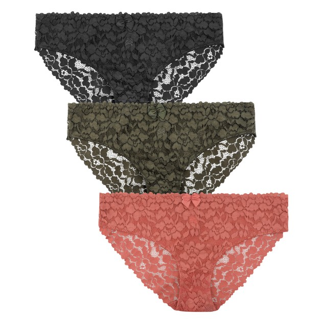 MIS Briefs 3 Pack - All Over Lace Brief Khaki/Rust/Black