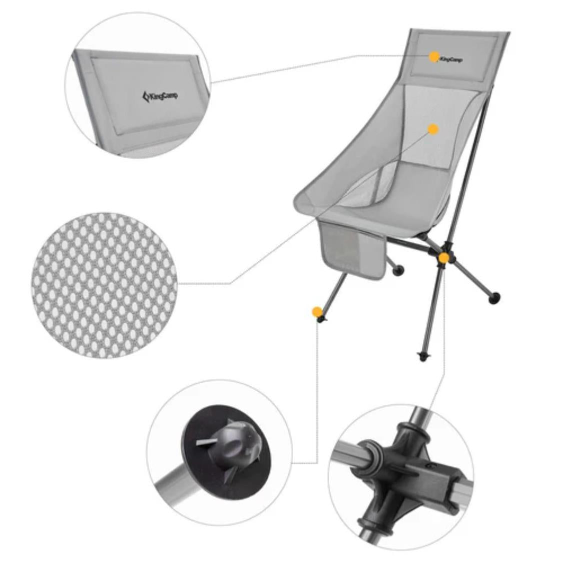 KingCamp Ultralight Highback Foldable Chair Grey (