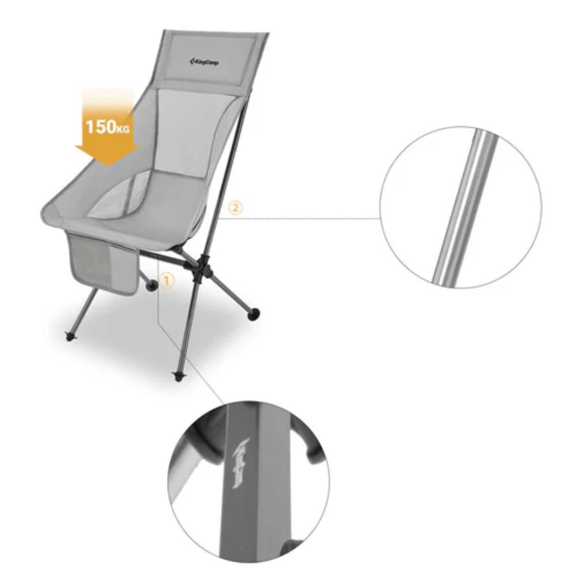 KingCamp Ultralight Highback Foldable Chair Grey (