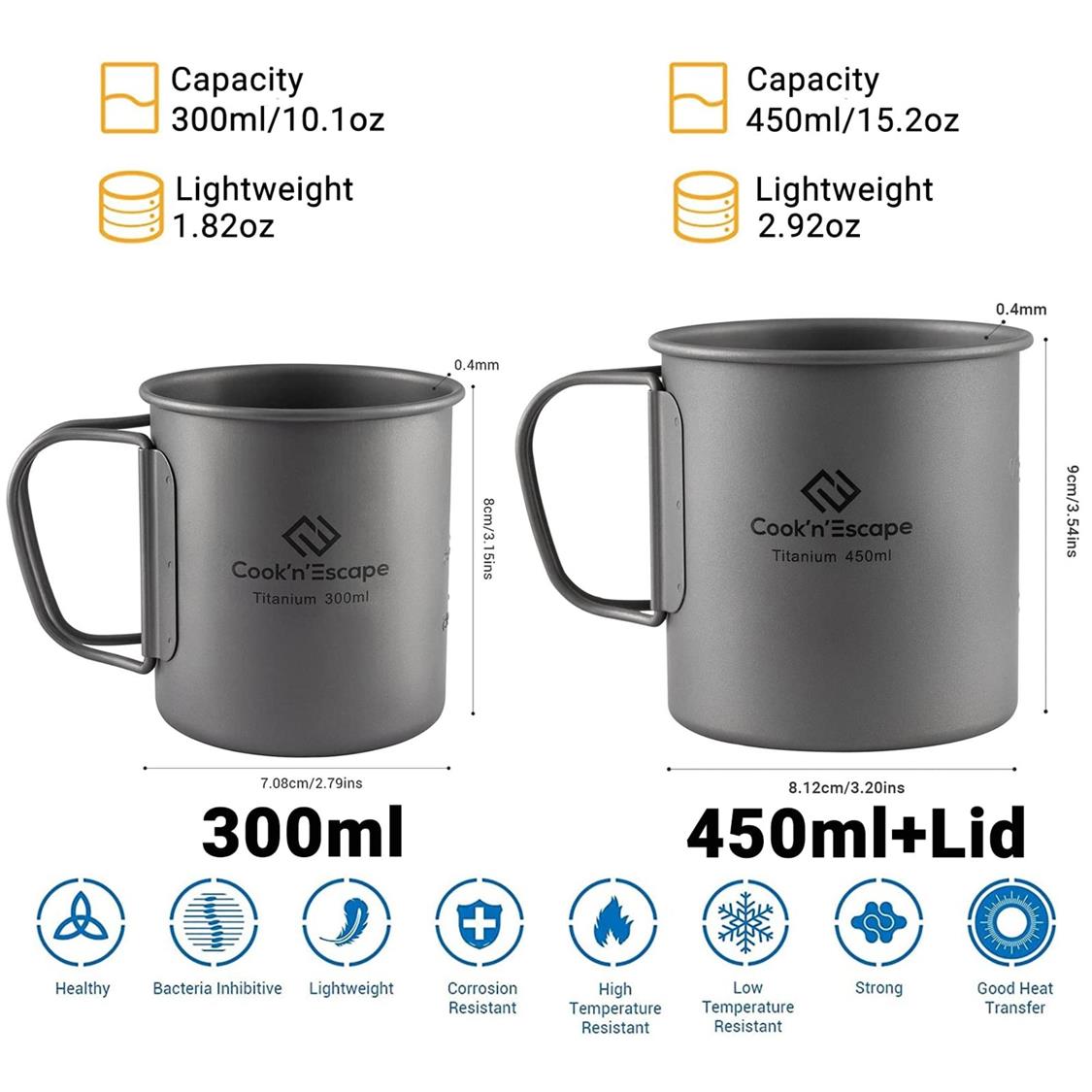 Cook'n'Escape 300ml+450ml Titanium Cup (2)